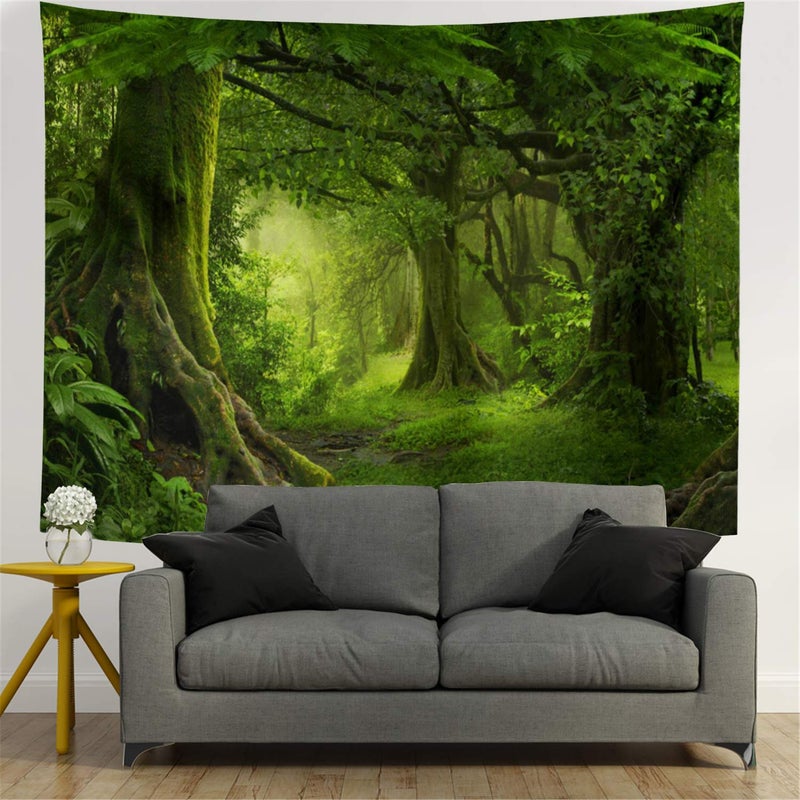 Lahasbja Misty Forest Tapestry Green Tree in Jungle Forest Tapestries Wall Hanging Nature Scenery Woodland Backdrop for Living Room Bedroom (XL/70.8"Ã—92.5", Green Trees) - Image 4